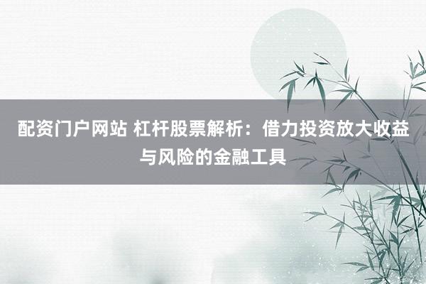 配资门户网站 杠杆股票解析：借力投资放大收益与风险的金融工具