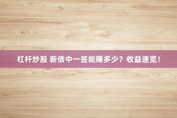 杠杆炒股 新债中一签能赚多少？收益速览！