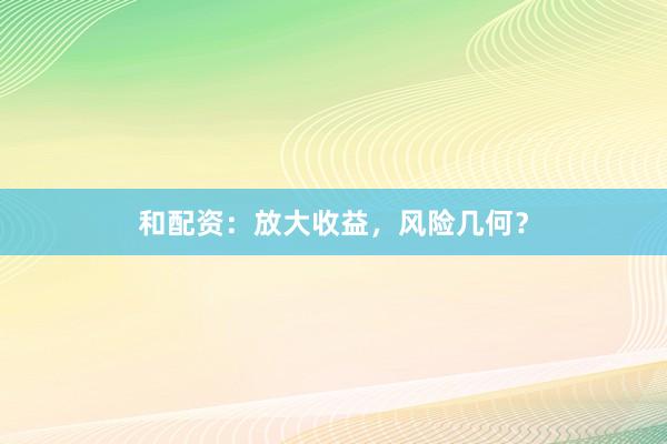 和配资：放大收益，风险几何？