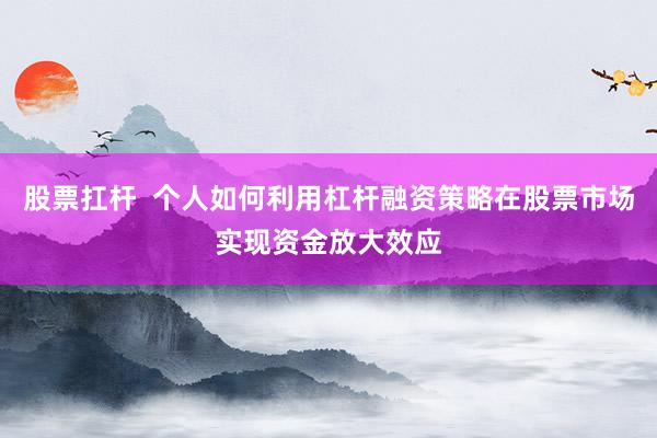 股票扛杆  个人如何利用杠杆融资策略在股票市场实现资金放大效应