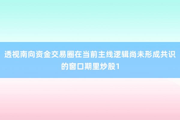 透视南向资金交易圈在当前主线逻辑尚未形成共识的窗口期里炒股1