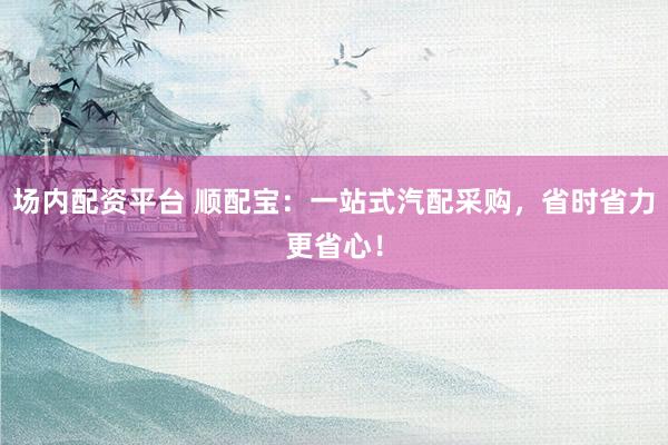 场内配资平台 顺配宝:一站式汽配采购,省时省力更省心!
