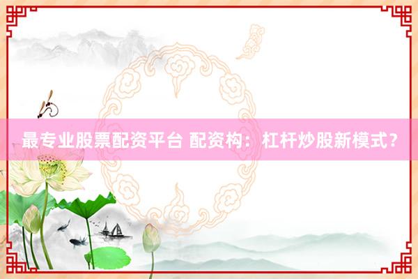 最专业股票配资平台 配资构:杠杆炒股新模式?