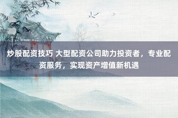 炒股配资技巧 大型配资公司助力投资者，专业配资服务，实现资产增值新机遇