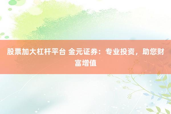 股票加大杠杆平台 金元证券：专业投资，助您财富增值