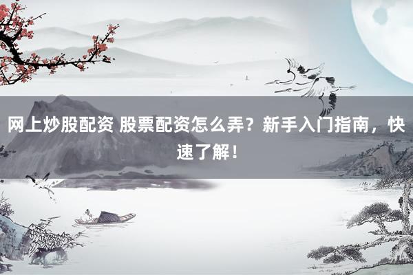 网上炒股配资 股票配资怎么弄?新手入门指南,快速了解!